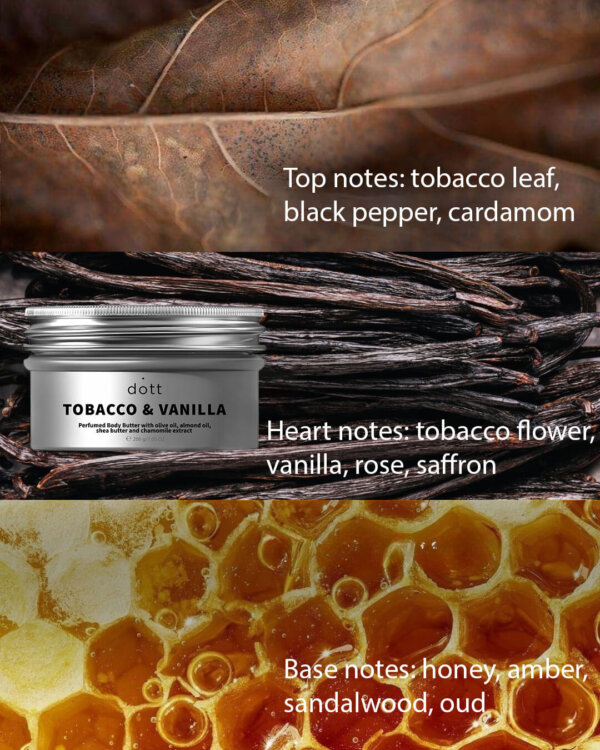 Perfumed Body Butter with olive oil, almond oil, shea butter and chamomile extract TOBACCO & VANILLA - Image 3
